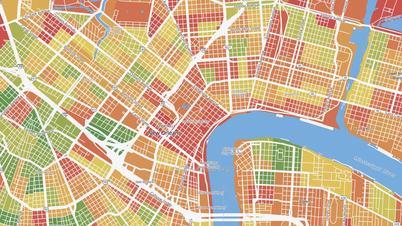French Quarter, New Orleans, LA Map of Arson Rates