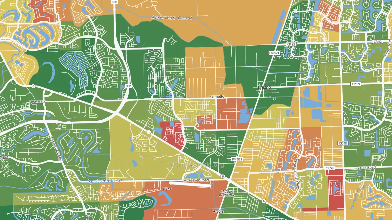 Fresno, TX Map of Arson Rates