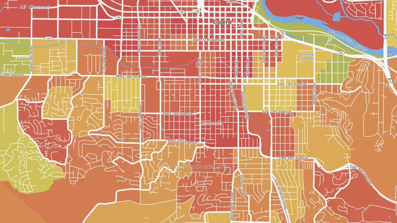Friendly, Eugene, OR Map of Arson Rates