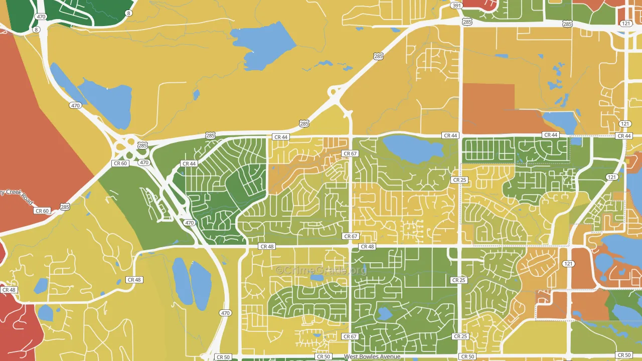 Friendly Hills, Dakota Ridge, CO Map of Arson Rates