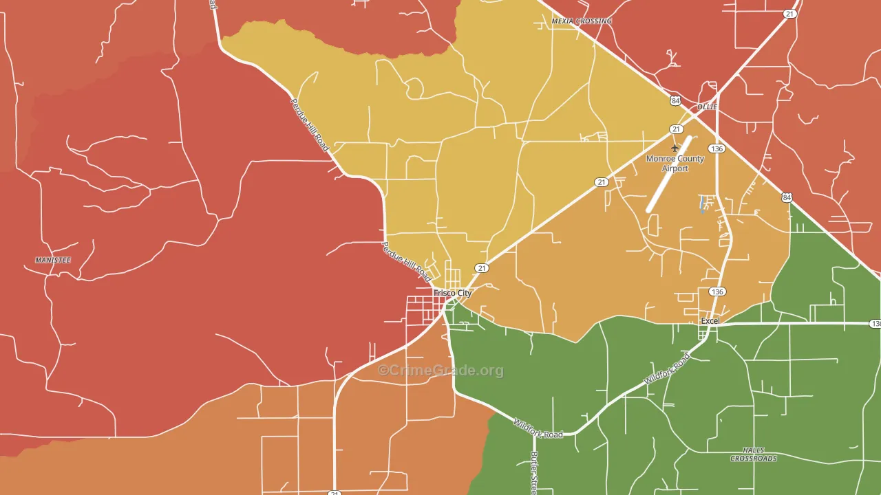 Frisco City, AL Map of Arson Rates