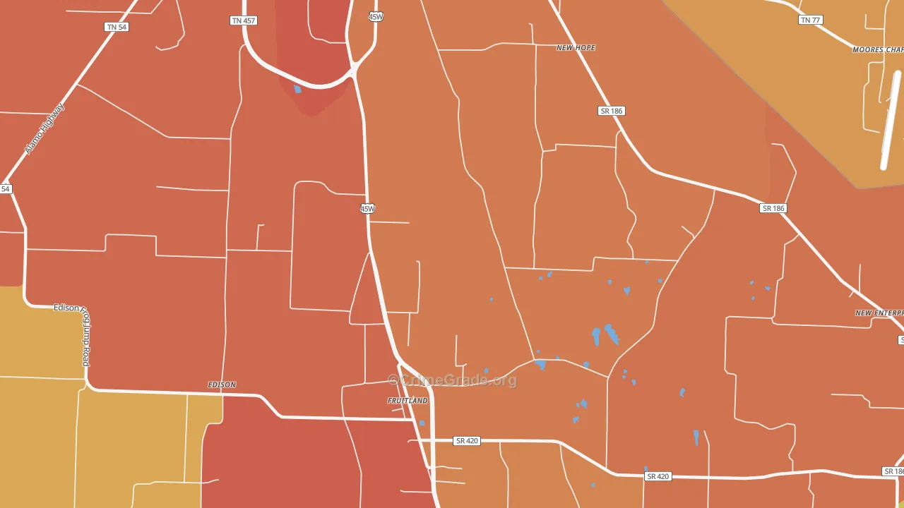 Fruitland, TN Map of Arson Rates