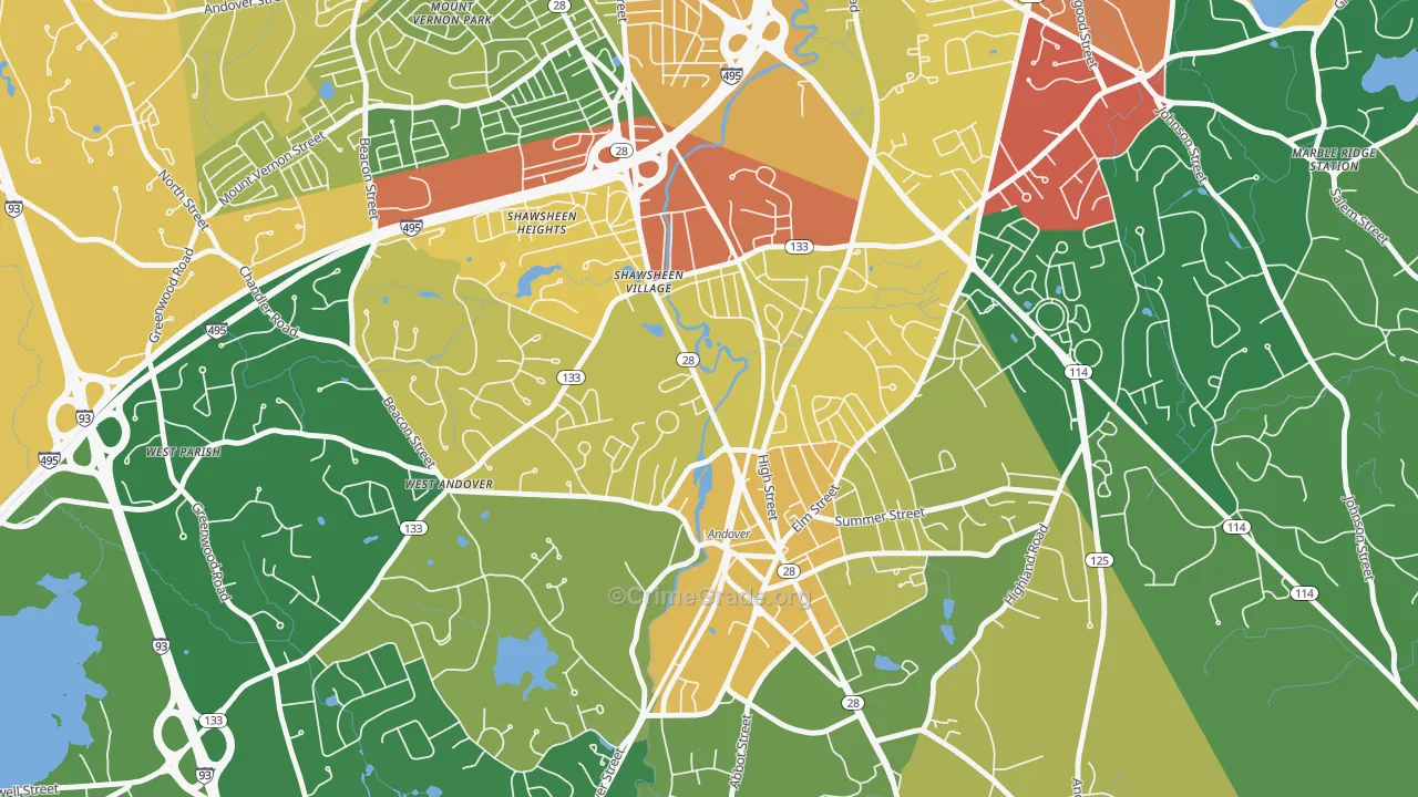 Frye Circle, Andover, MA Map of Arson Rates