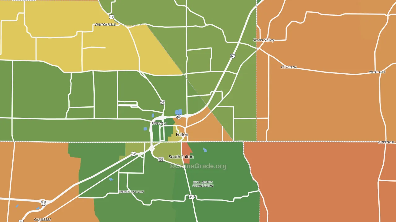 Fulton, KY Map of Arson Rates