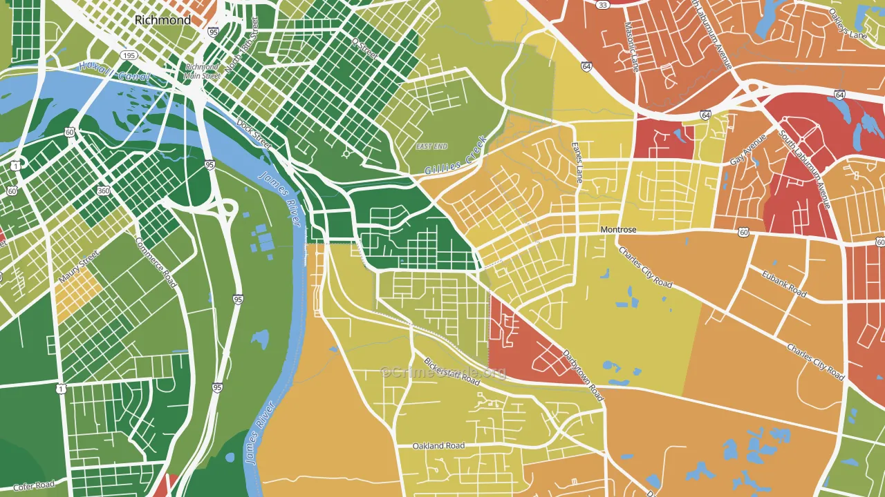 Fulton, Montrose Heights, VA Map of Arson Rates