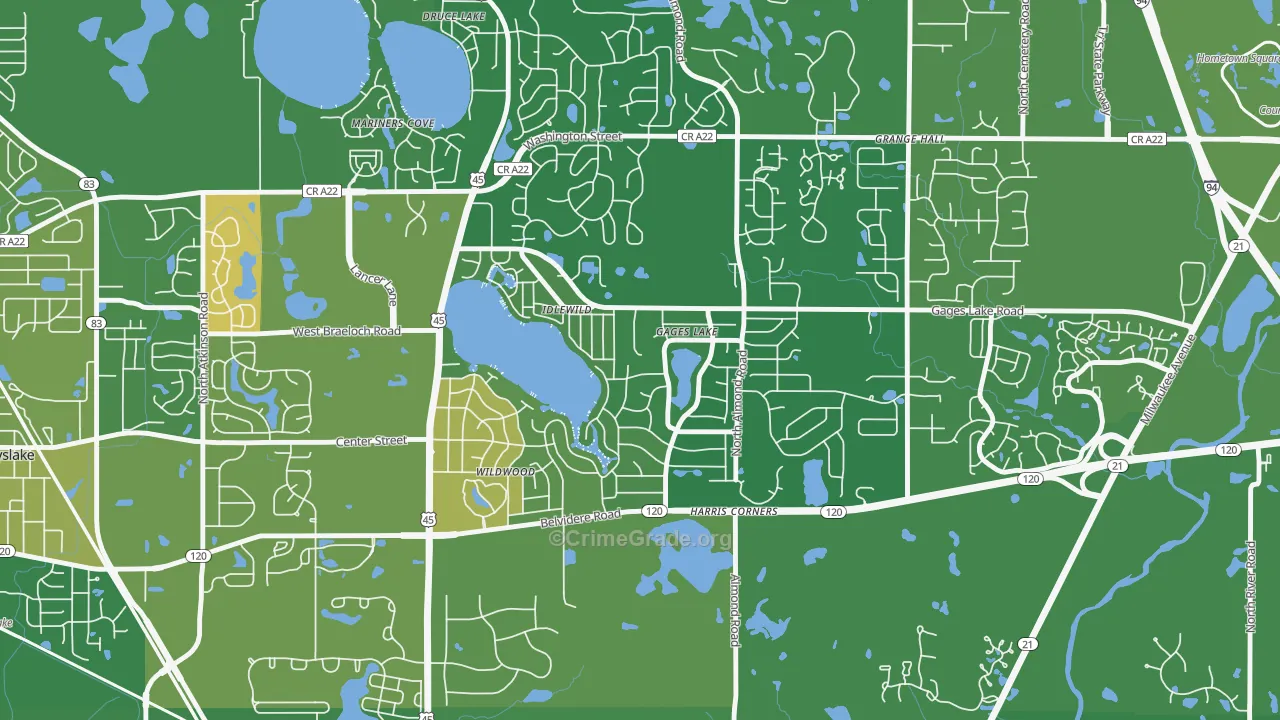 Gages Lake, IL Map of Arson Rates