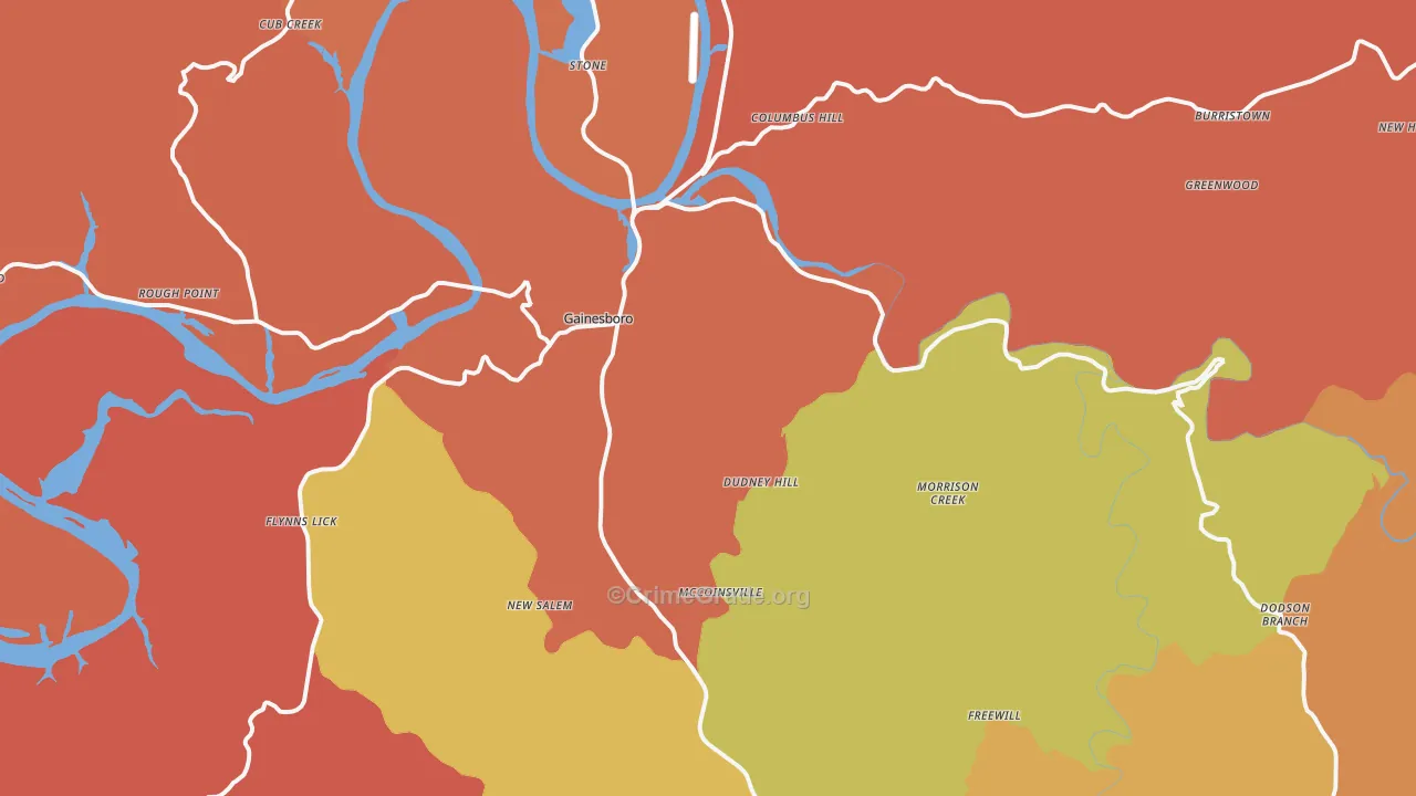 Gainesboro, TN Map of Arson Rates