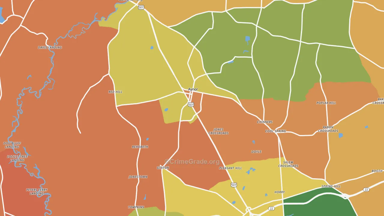 Galivants Ferry, SC Map of Arson Rates
