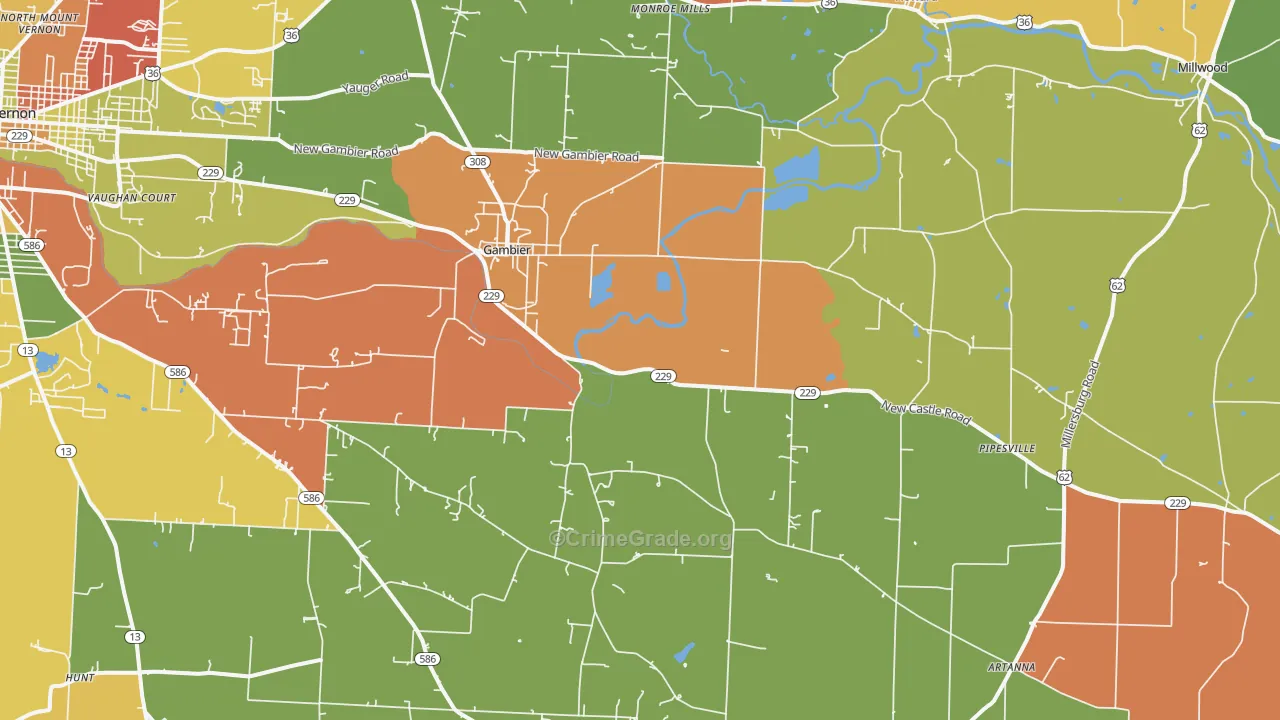 Gambier, OH Map of Arson Rates