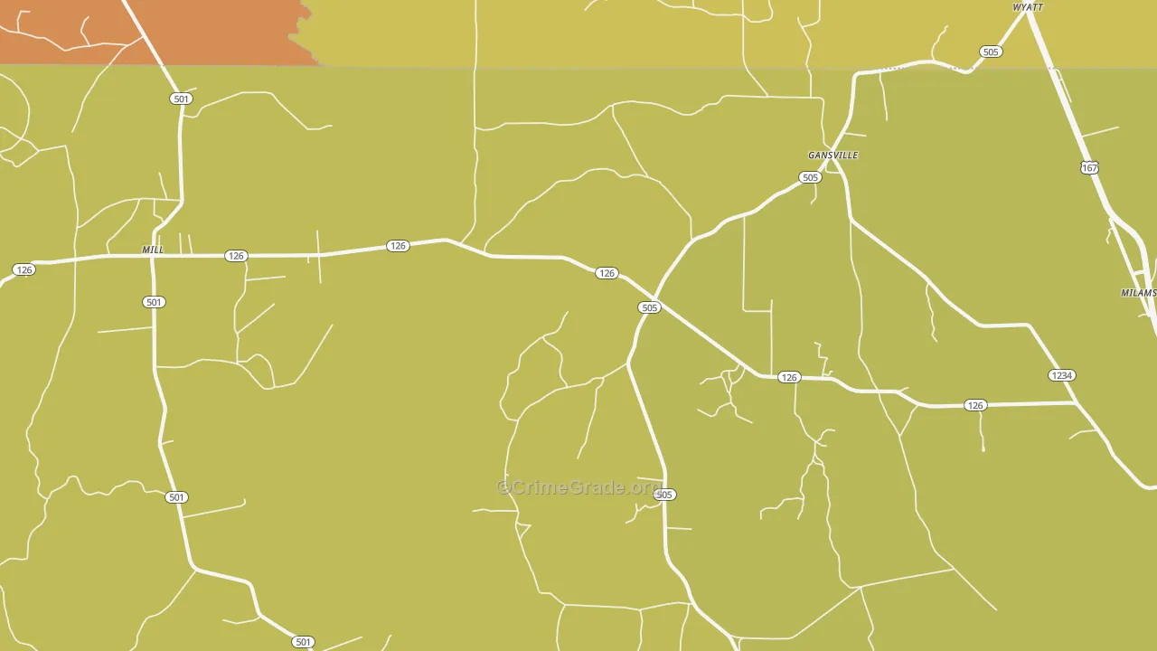 Gansville, LA Map of Arson Rates