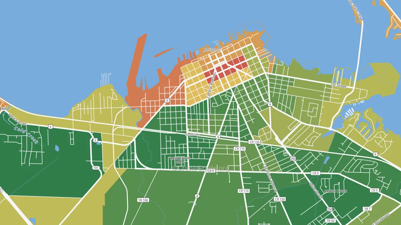 Garden District, Sandusky, OH Map of Arson Rates