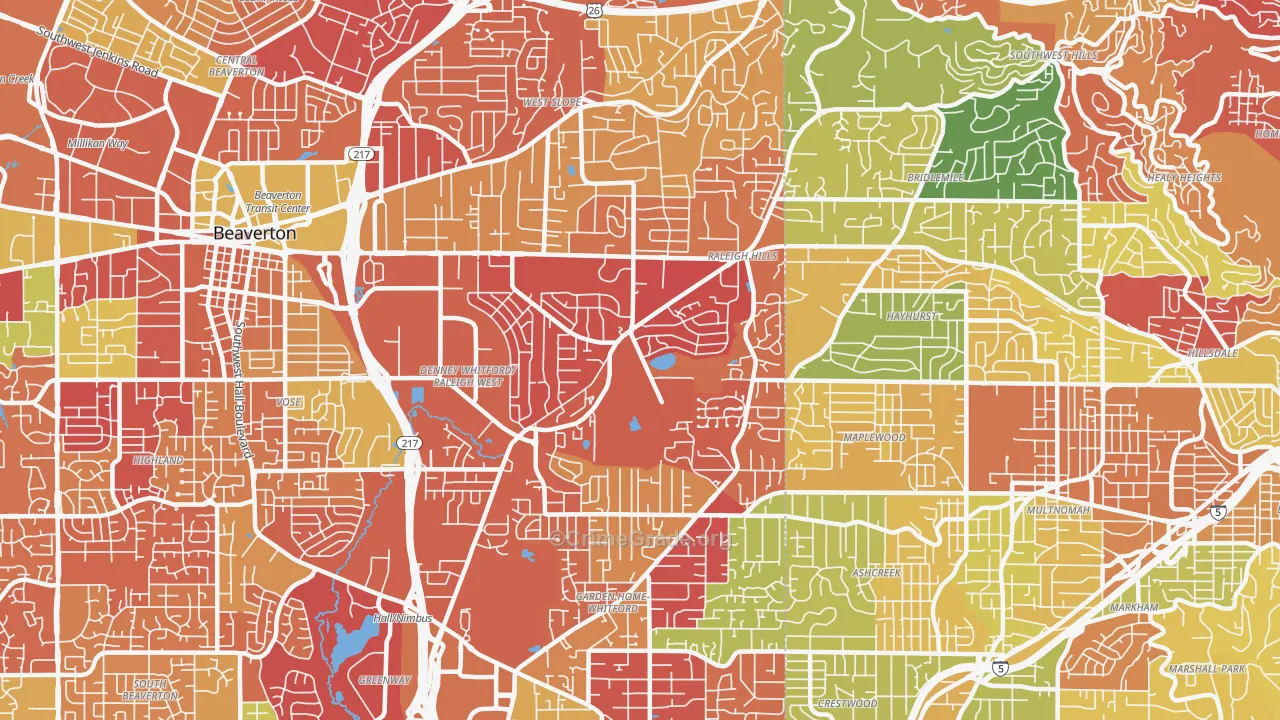 Garden Home-Raleigh Hills, Portland, OR Map of Arson Rates