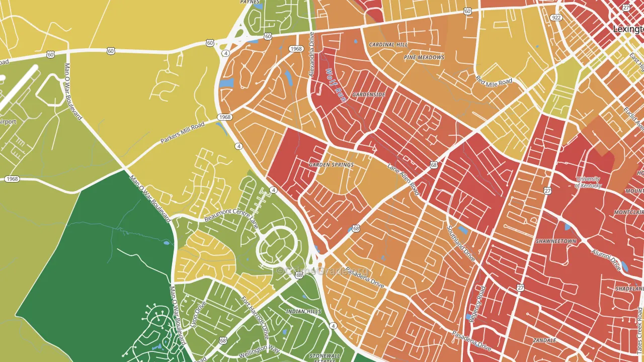 Garden Springs, Lexington, KY Map of Arson Rates