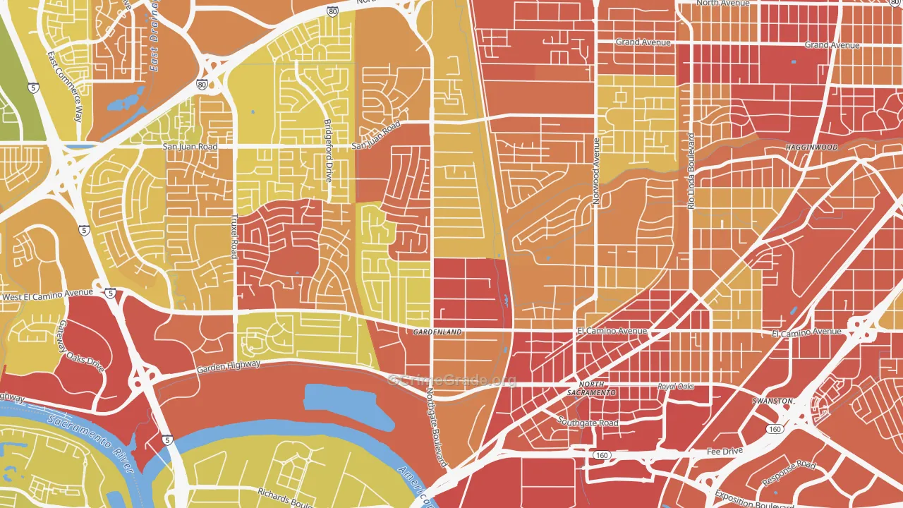 Gardenland, Sacramento, CA Map of Arson Rates