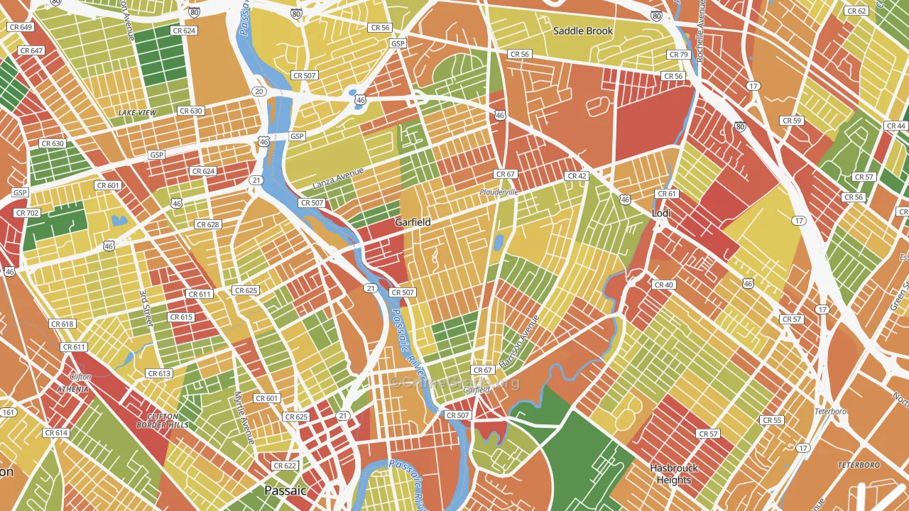 Garfield, NJ Map of Arson Rates