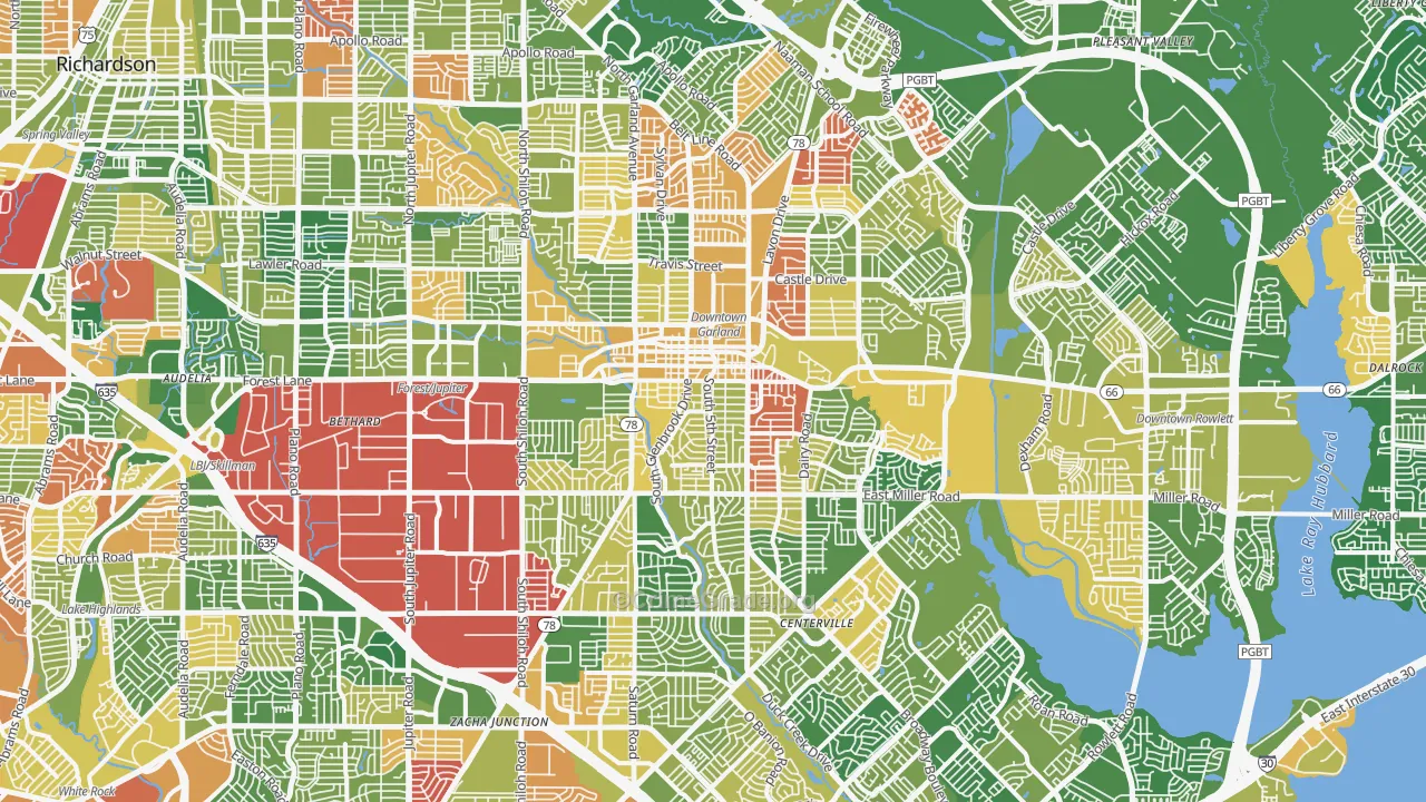 Garland, TX Map of Arson Rates