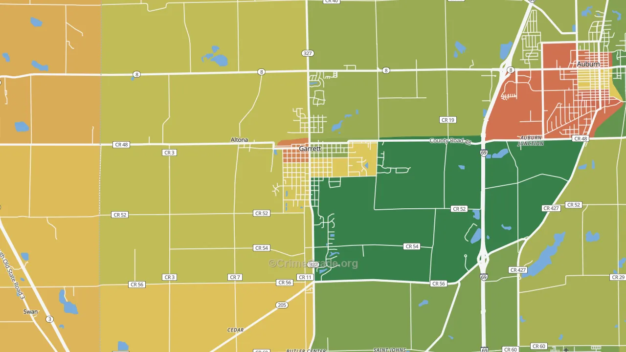 Garrett, IN Map of Arson Rates