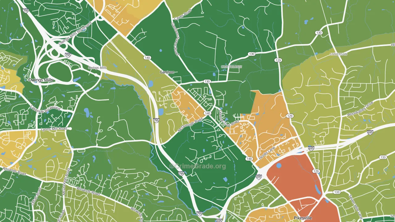 Garrison, Owings Mills, MD Map of Arson Rates