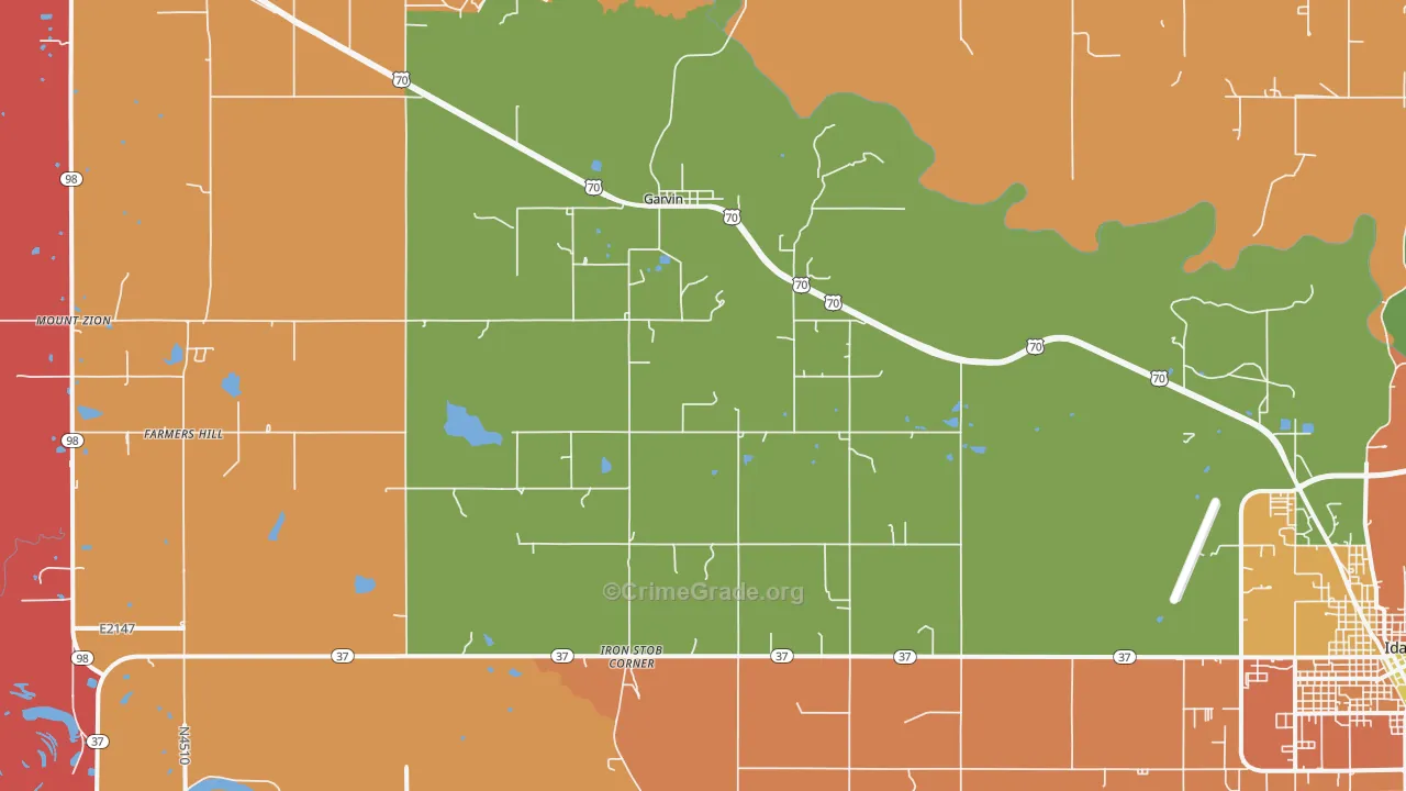Garvin, OK Map of Arson Rates
