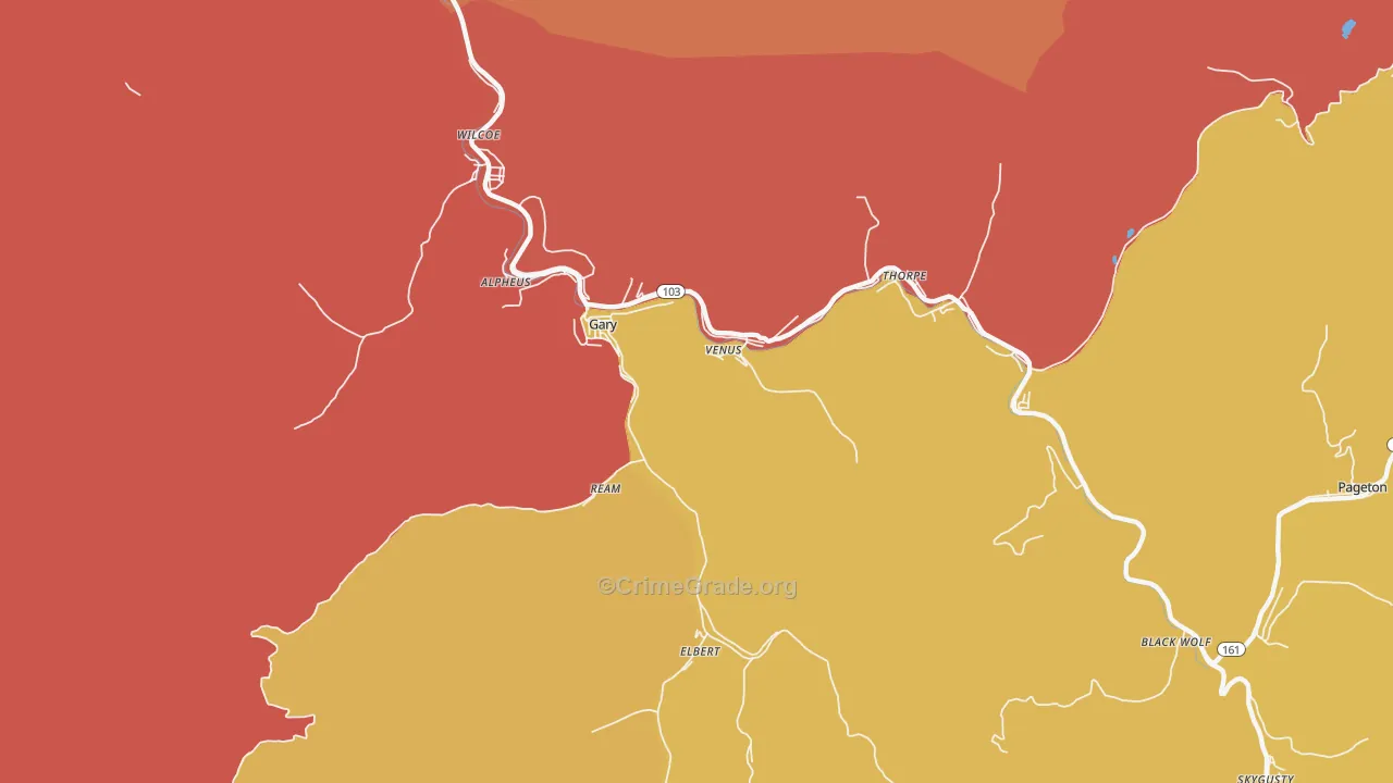 Gary, WV Map of Arson Rates