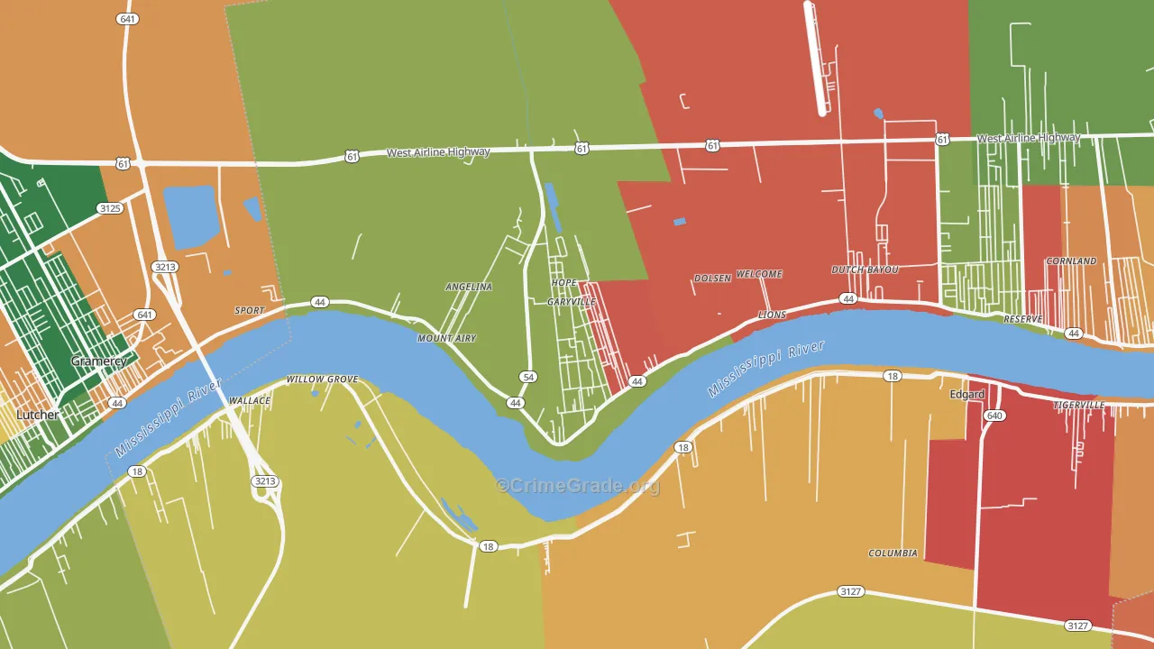 Garyville, LA Map of Arson Rates