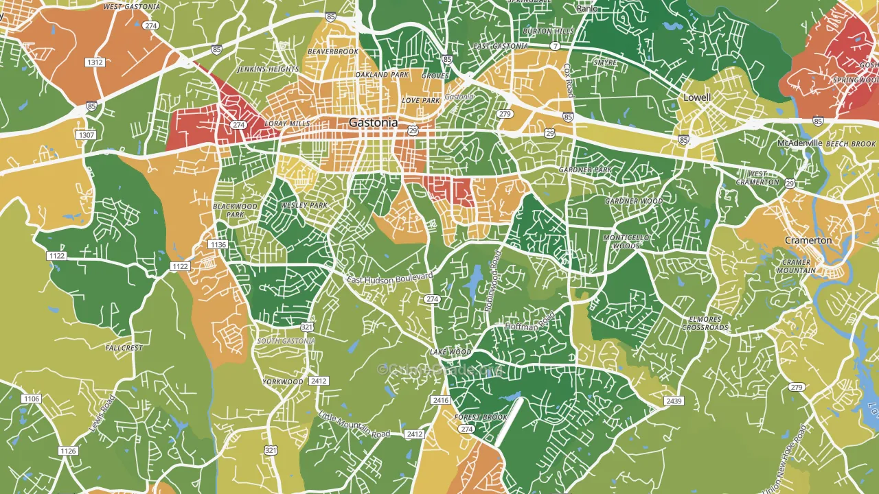 Gastonia, NC Map of Arson Rates