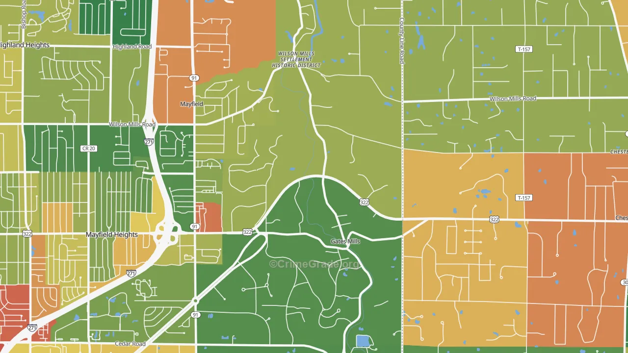 Gates Mills, OH Map of Arson Rates