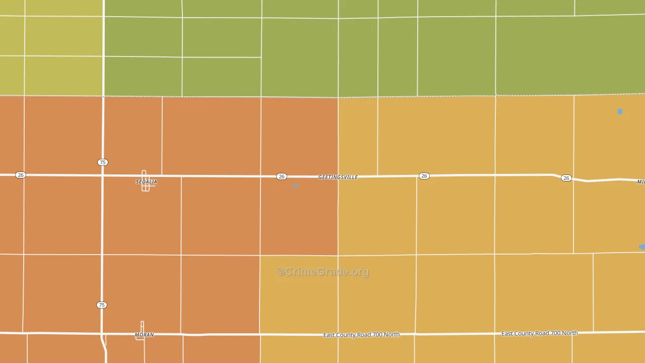 Geetingsville, IN Map of Arson Rates