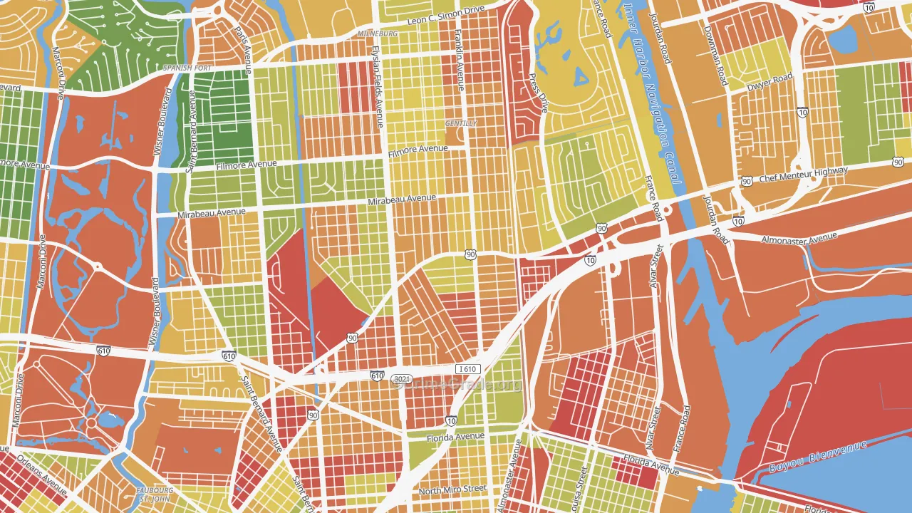 Gentilly Terrace, New Orleans, LA Map of Arson Rates