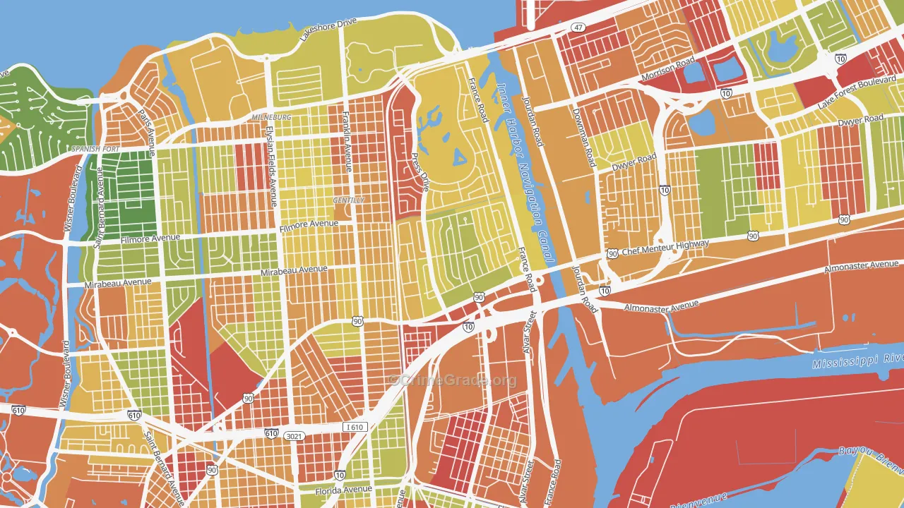 Gentilly Woods, New Orleans, LA Map of Arson Rates