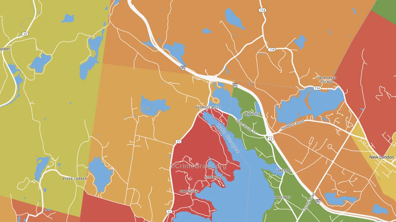 Georges Mills, NH Map of Arson Rates