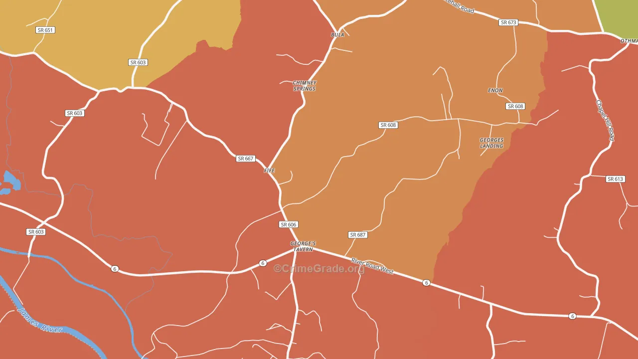 Georges Tavern, VA Map of Arson Rates