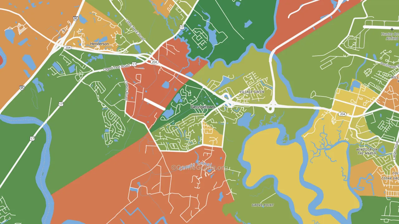 Georgetown, Savannah, GA Map of Arson Rates