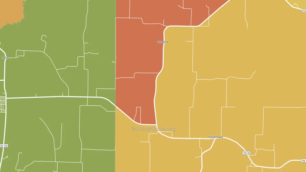 Georgia, TX Map of Arson Rates