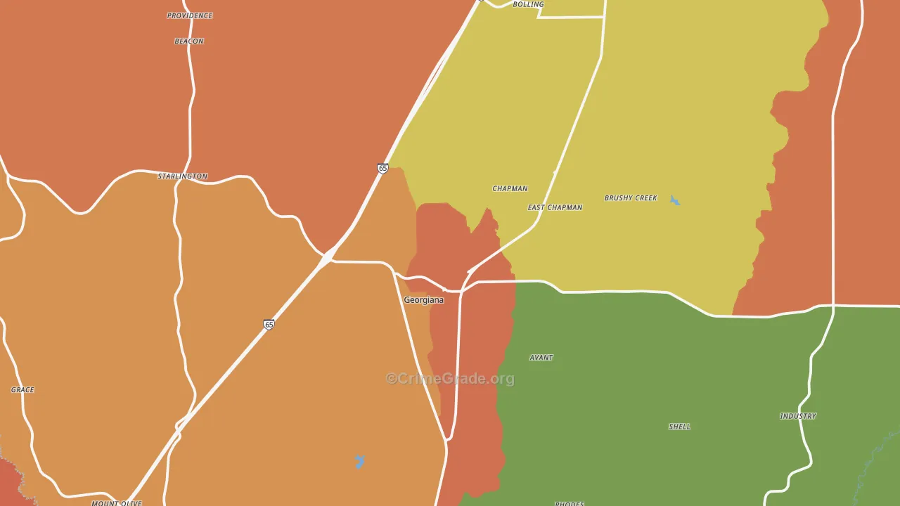 Georgiana, AL Map of Arson Rates