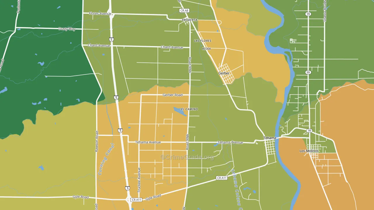 Gerber, CA Map of Arson Rates