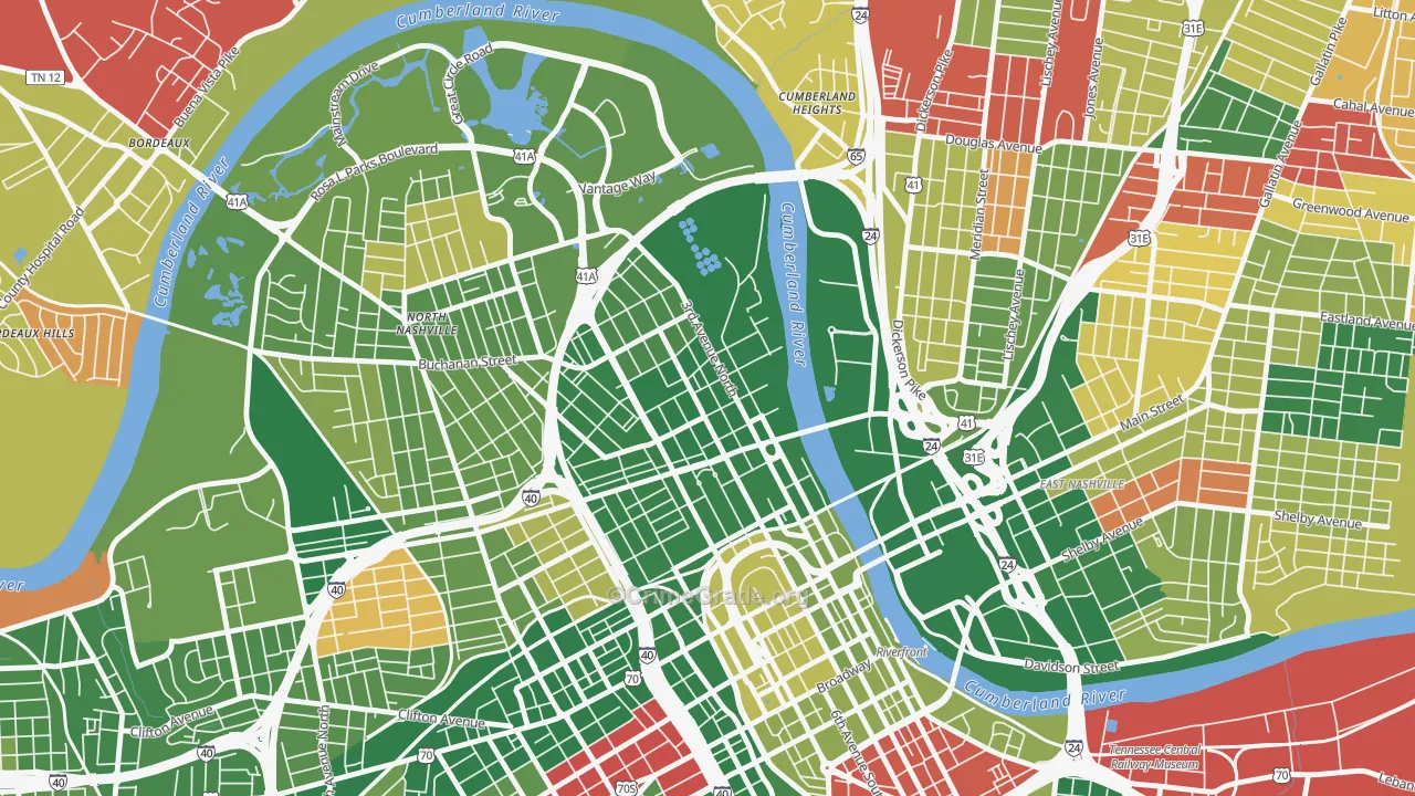 Germantown, Nashville, TN Map of Arson Rates