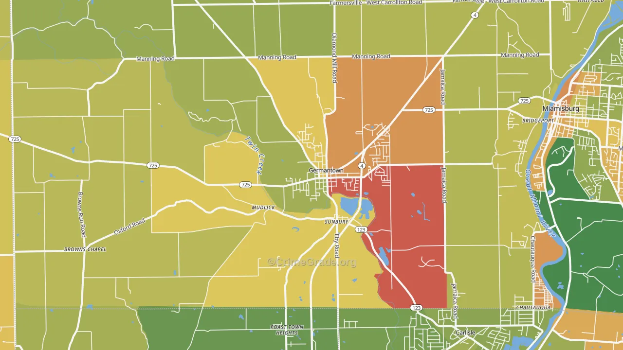 Germantown, OH Map of Arson Rates