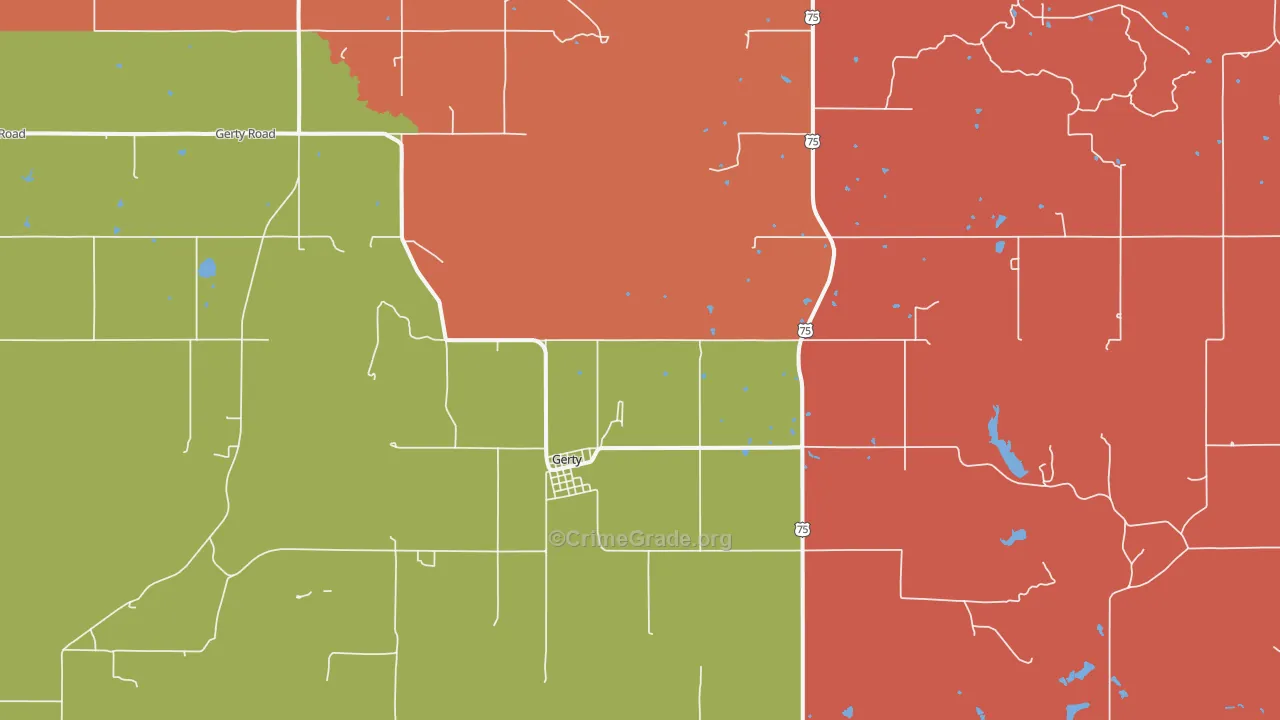 Gerty, OK Map of Arson Rates