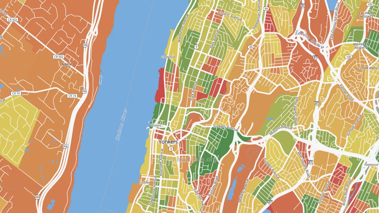 Getty Square, Yonkers, NY Map of Arson Rates