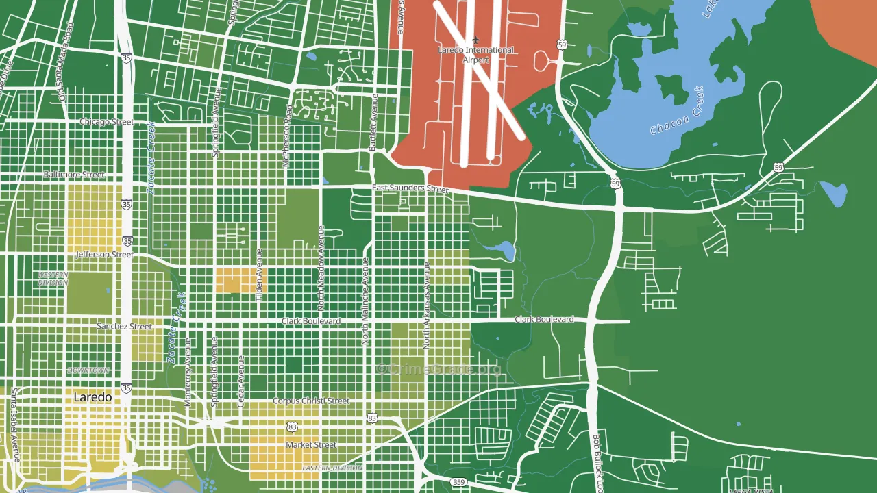 Ghost Town, Laredo, TX Map of Arson Rates