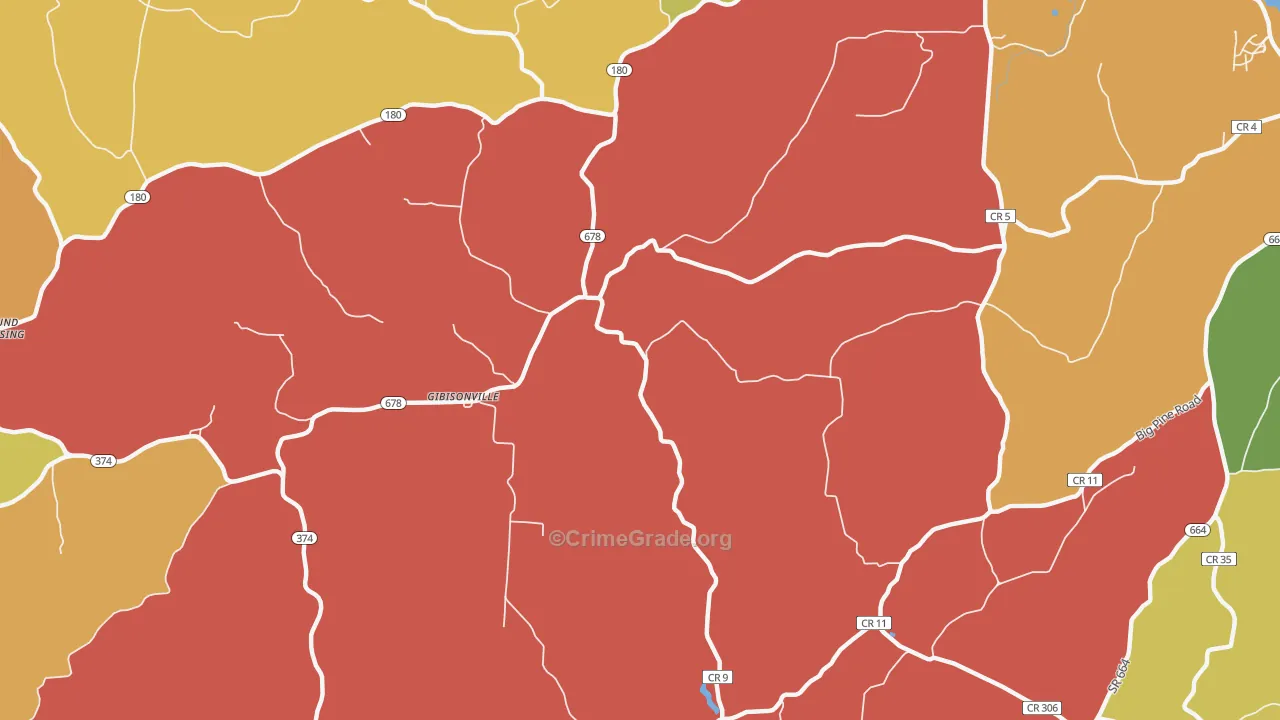 Gibisonville, OH Map of Arson Rates