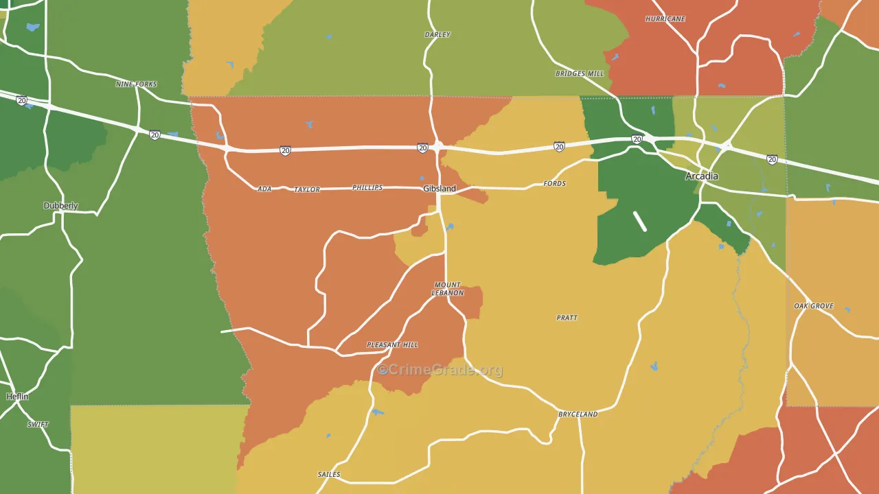 Gibsland, LA Map of Arson Rates