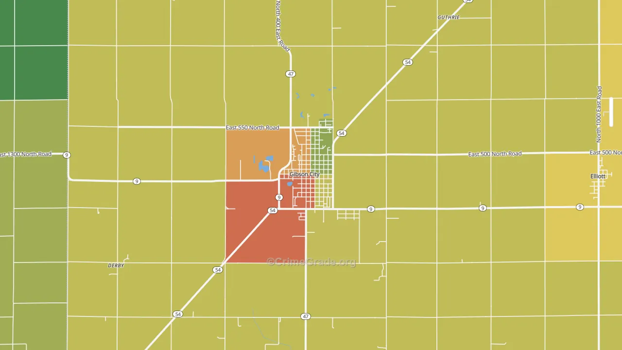 Gibson City, IL Map of Arson Rates