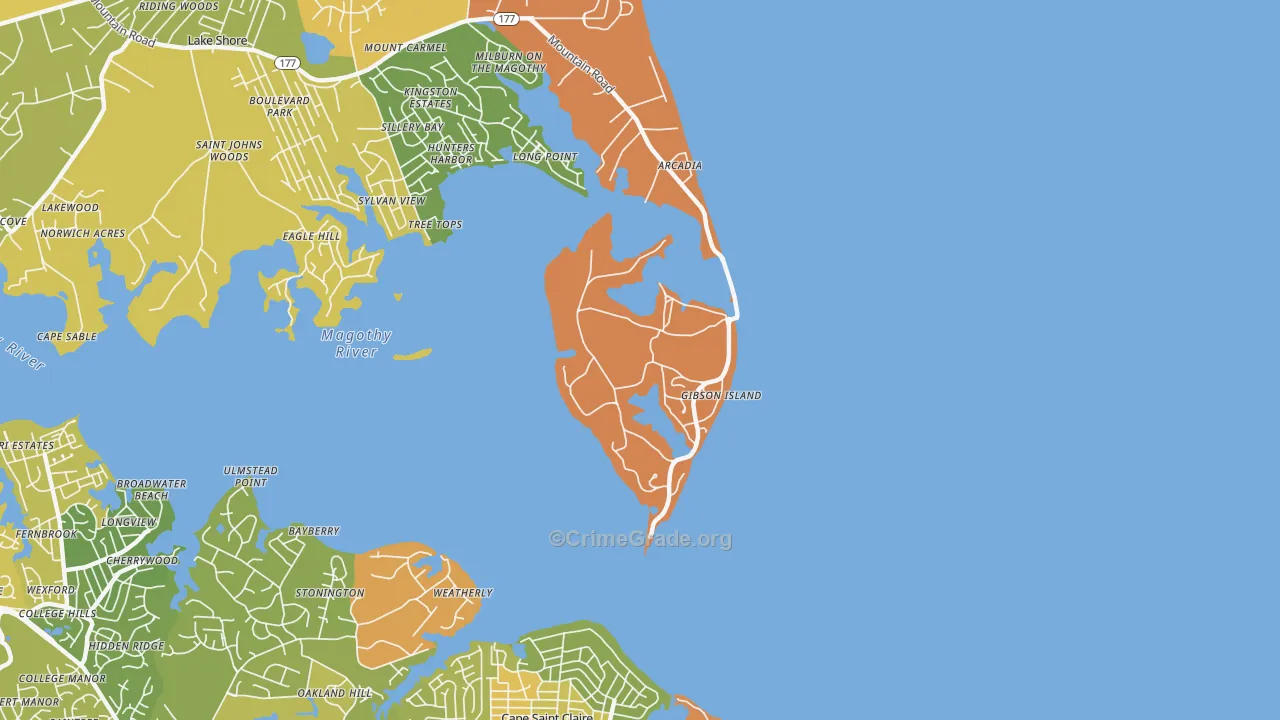 Gibson Island, MD Map of Arson Rates