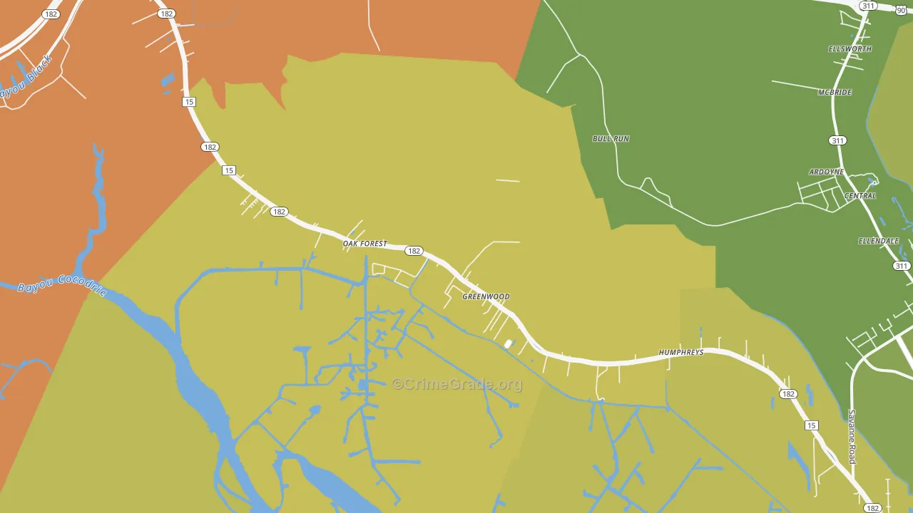 Gibson, LA Map of Arson Rates