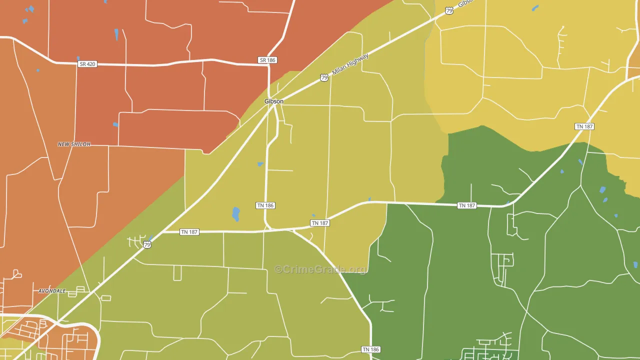 Gibson, TN Map of Arson Rates