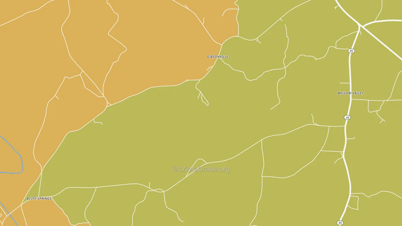 Gibsonville, AL Map of Arson Rates