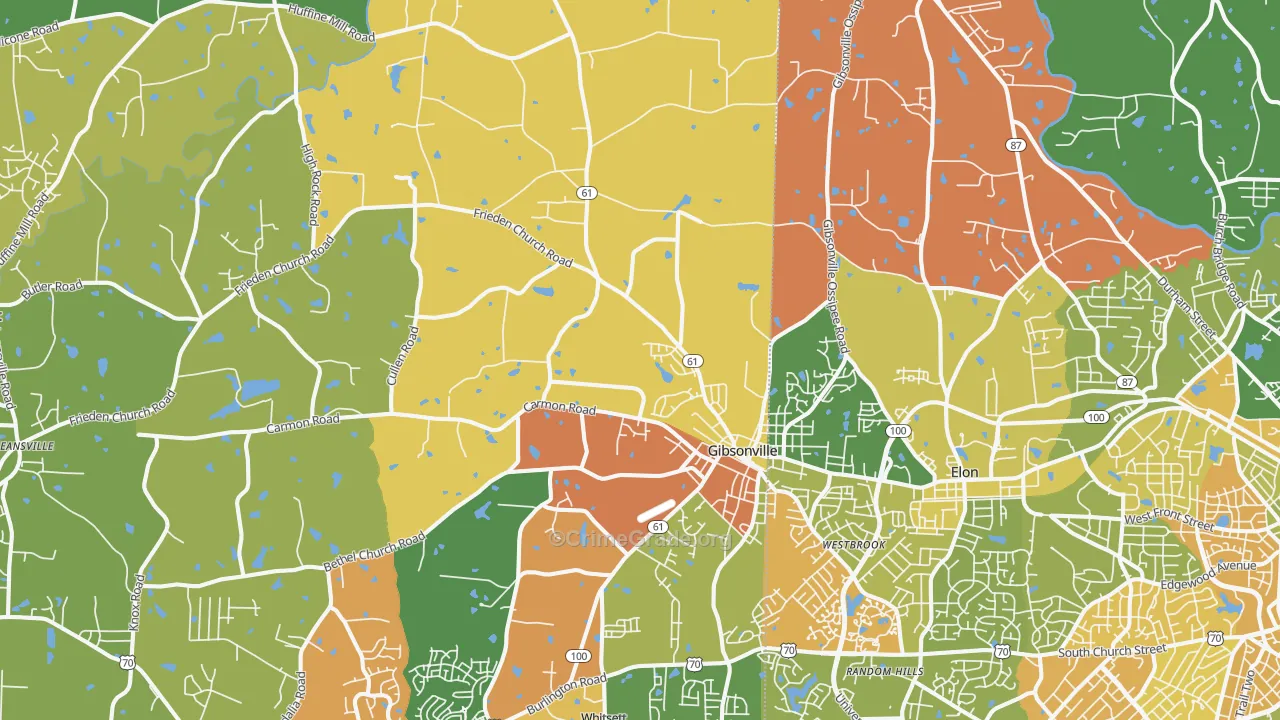 Gibsonville, NC Map of Arson Rates