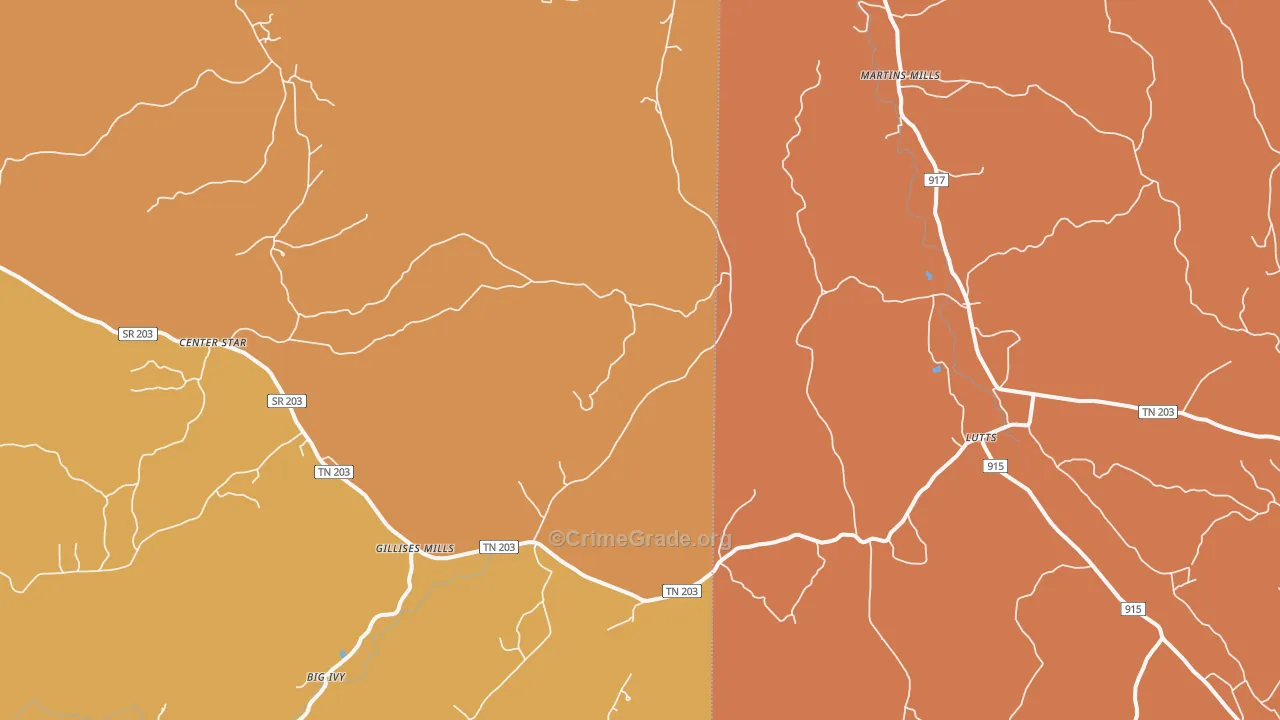 Gillises Mills, TN Map of Arson Rates